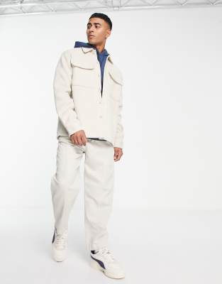 Pull&Bear heavy weight overshirt in ecru - ASOS Price Checker