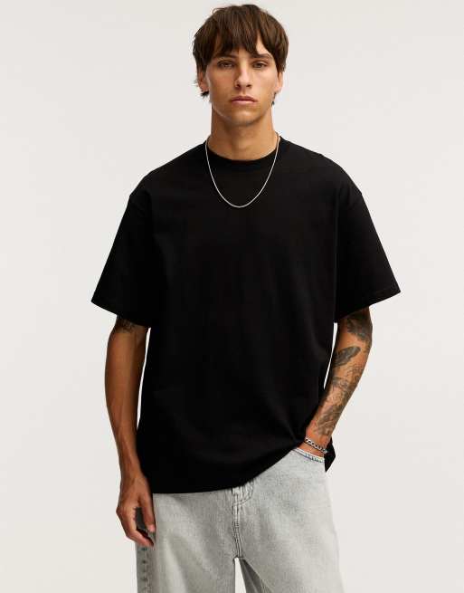 Pull&Bear heavy weight short sleeve t-shirt in black
