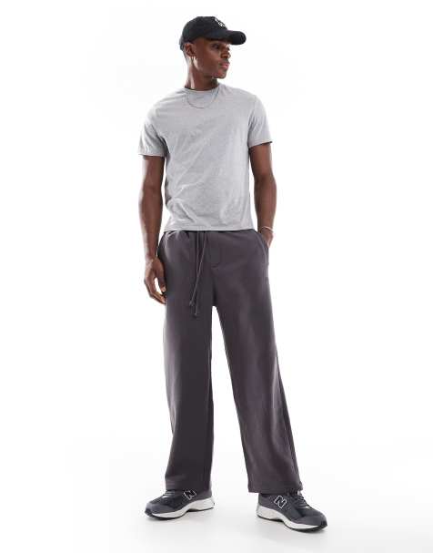 Pull&Bear heavyweight wide leg joggers in charcoal - view 1