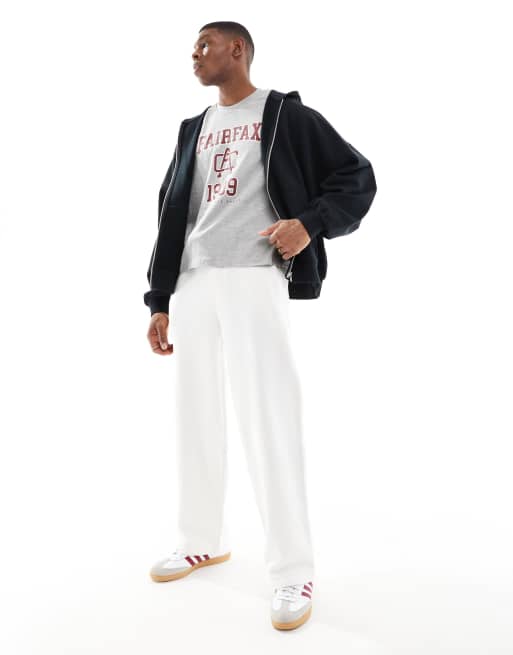 Pull&Bear heavyweight wide leg sweatpants in ecru