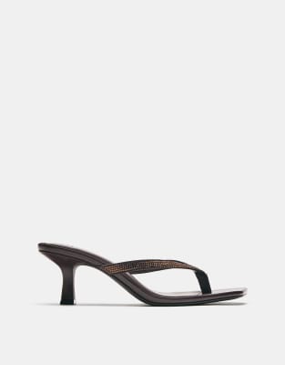 Pull&Bear Heeled sandals with rhinestones in maroon