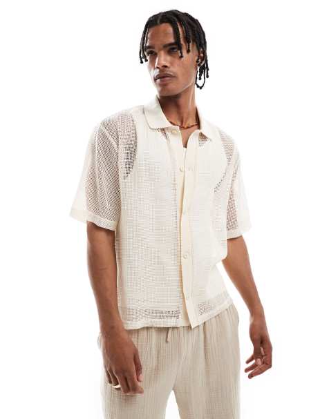 Pull&Bear – Hemd aus Häkelware in Ecru - view 1