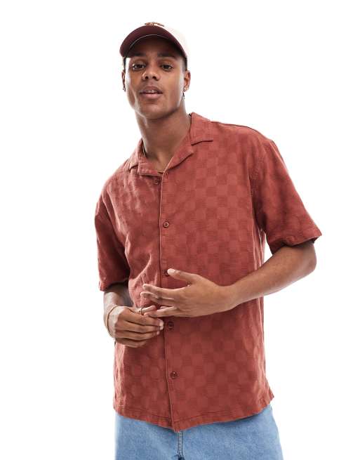 Pull&Bear – Hemd in Burgunderrot mit Karomuster