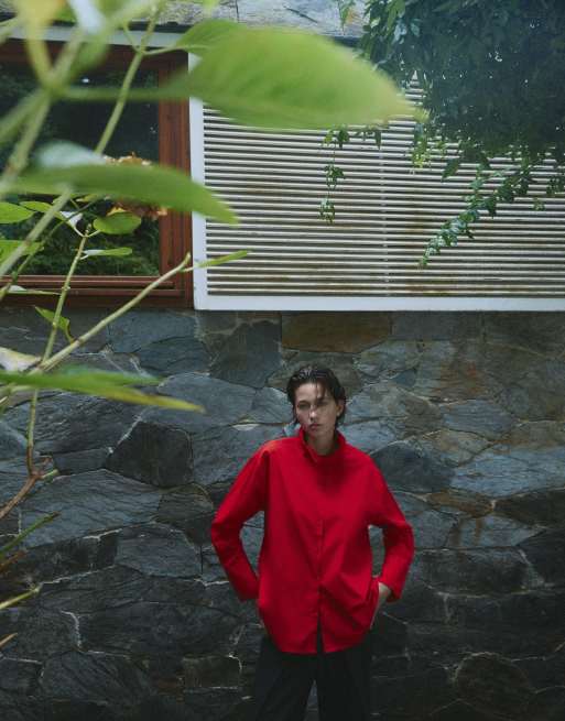 Pull&Bear Hemd mit Stehkragen in Rot, 4 von 6