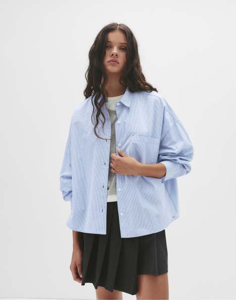 Pull&Bear – Hemdbluse in Blau mit Vichy-Karos - view 1