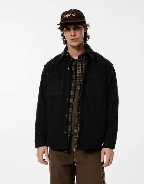 Pull&Bear – Hemdjacke aus Lammfellimitat in Schwarz - view 1