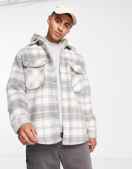 Pull&Bear – Hemdjacke in Grau kariert