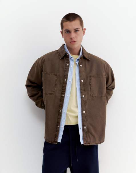 Pull&Bear – Hemdjacke in Schokobraun mit Taschen - view 1
