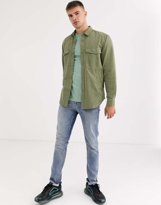 Pull&Bear – Hemdjacke mit Taschen vorne in Khaki, 4 von 4