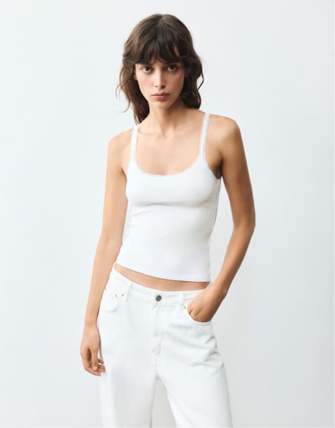 Pull&Bear hemdje met kanten rand in wit - view 1