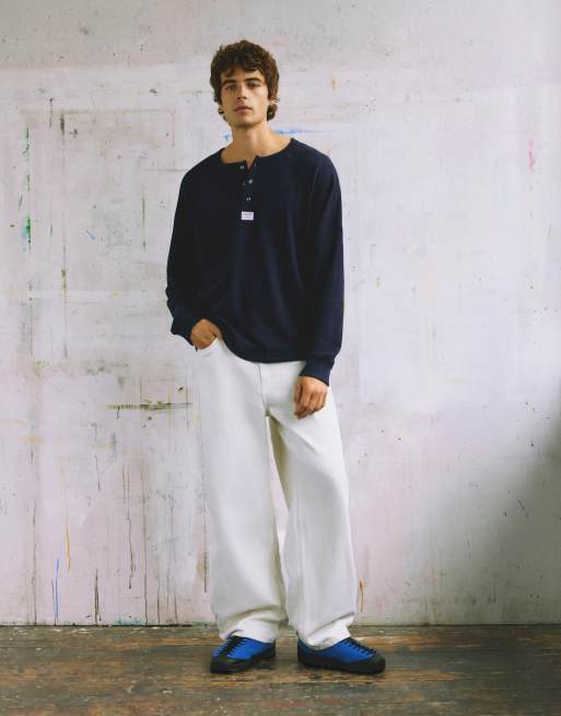 Pull&Bear Henley collar t-shirt in blue, 3 of 6