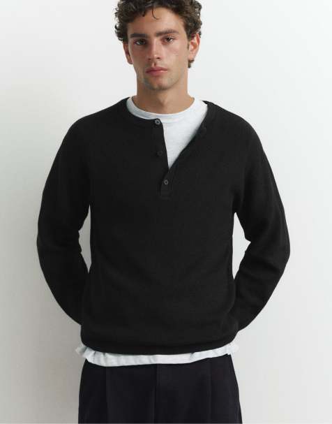 Pull&Bear Henley neck jumper in black - view 1