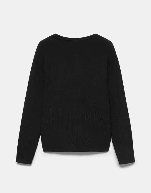 Pull&Bear Henley neck jumper in black, 7 of 7