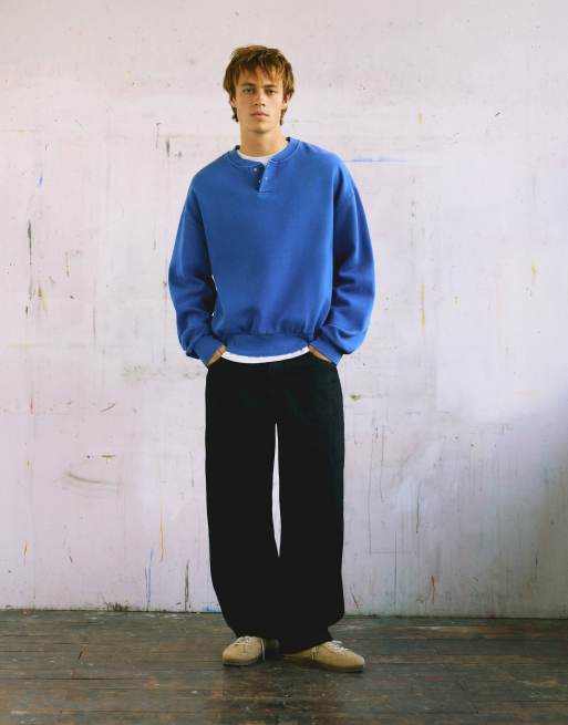 Pull&Bear Henley neck sweatshirt in deep blue, 3 of 7