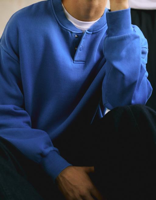 Pull&Bear Henley neck sweatshirt in deep blue, 4 of 7