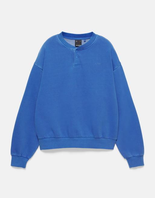 Pull&Bear Henley neck sweatshirt in deep blue, 5 of 7