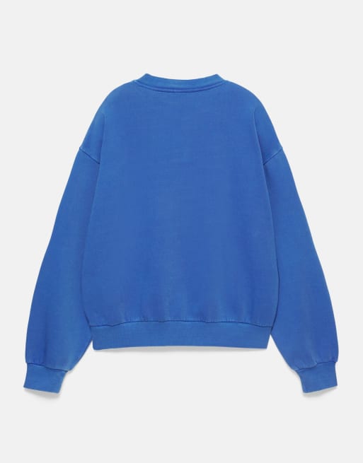 Pull&Bear Henley neck sweatshirt in deep blue, 7 of 7