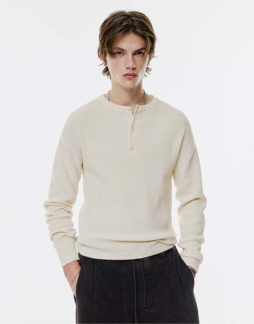 Pull&Bear - Henley sweater in gebroken wit