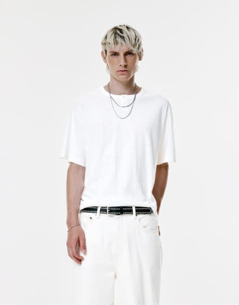Pull&Bear Henley t-shirt in off white - view 1