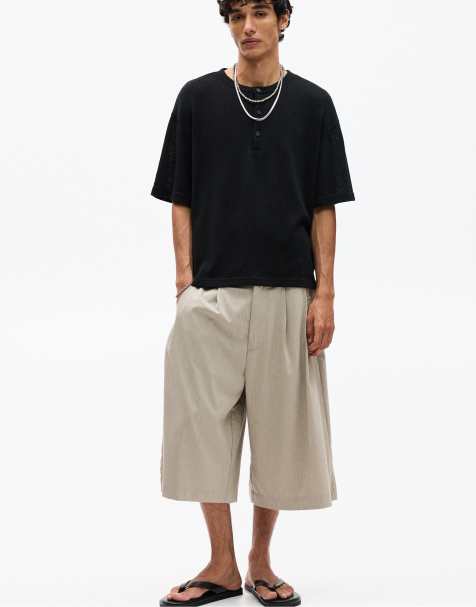 Pull&Bear - Henleys trui met korte mouwen in zwart - view 1