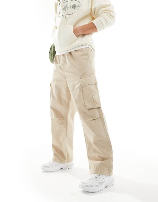 Pull&Bear ripstop cargo trousers in tan, ASOS