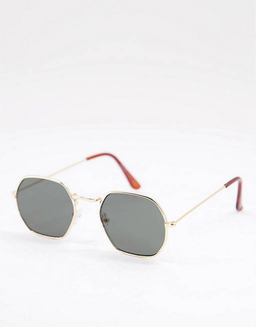 Pull&Bear hexagonal wire frame sunglasses in gold