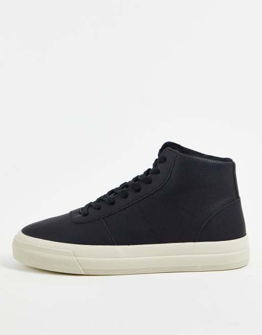 Pull&Bear hi top sneakers in black pu