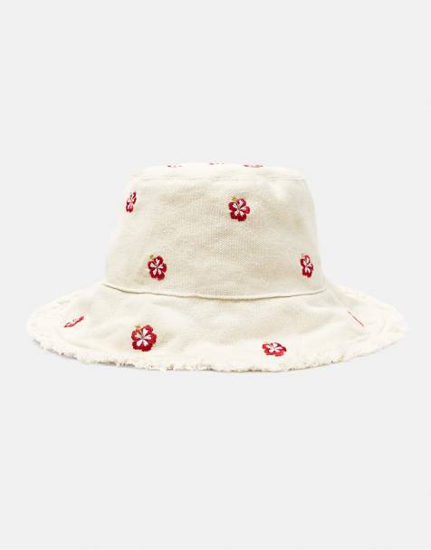 Pull&Bear Hibiscus flower bucket hat in beige - view 1