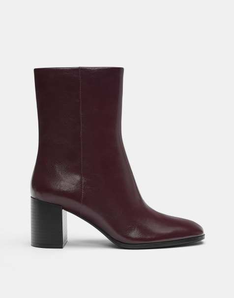 Pull&Bear High-heel ankle boots in burgundy - view 1