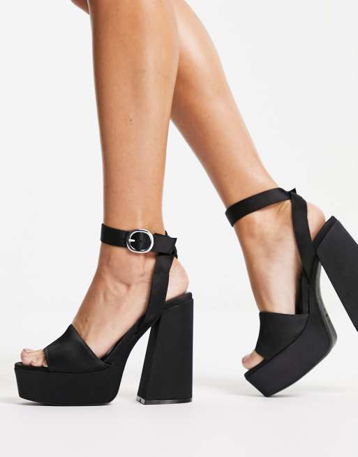 Pull Bear high heel chunky platform sandal with buckle detail in