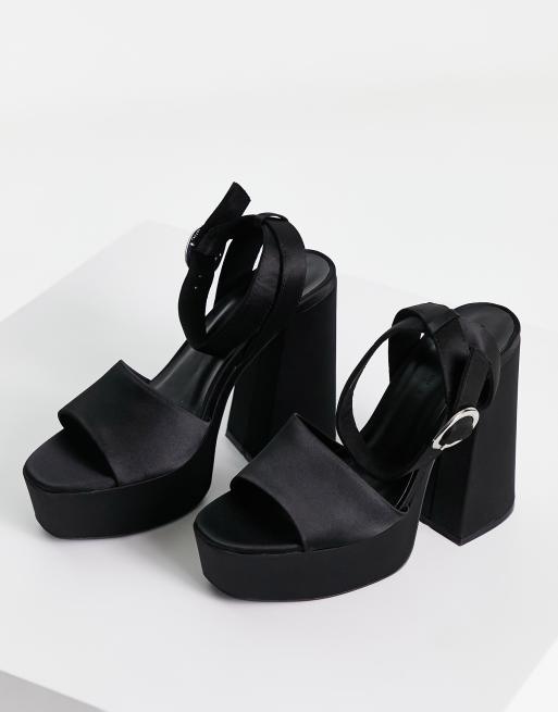 Pull&Bear high heel chunky platform sandal with buckle detail in black