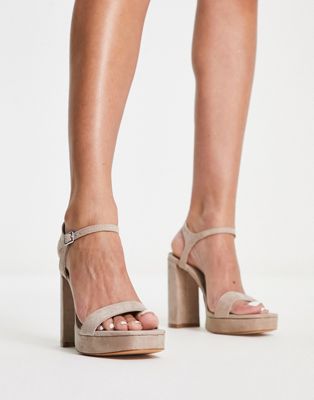 Pull&Bear high heel suede look platform sandal in stone