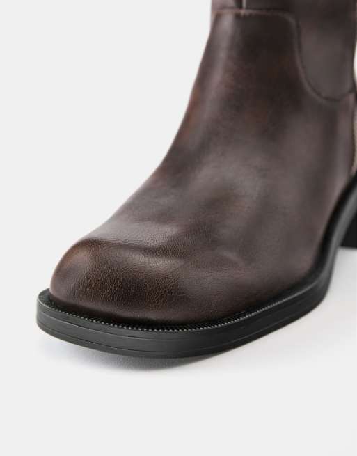 Pull&Bear High-leg boots with decorative zip in brown, 6 of 7
