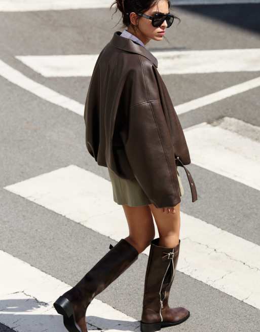 Pull&Bear High-leg boots with decorative zip in brown, 7 of 7