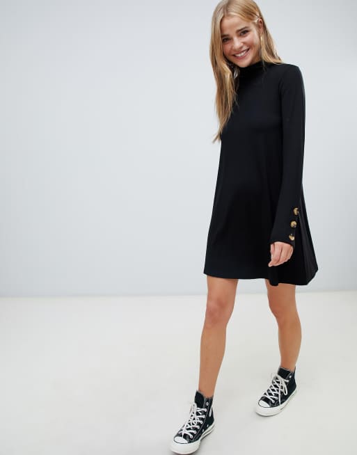 Black high shop neck swing dress