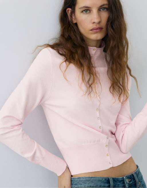 Pull&Bear High-neck cardigan in dusty pink, 3 of 7