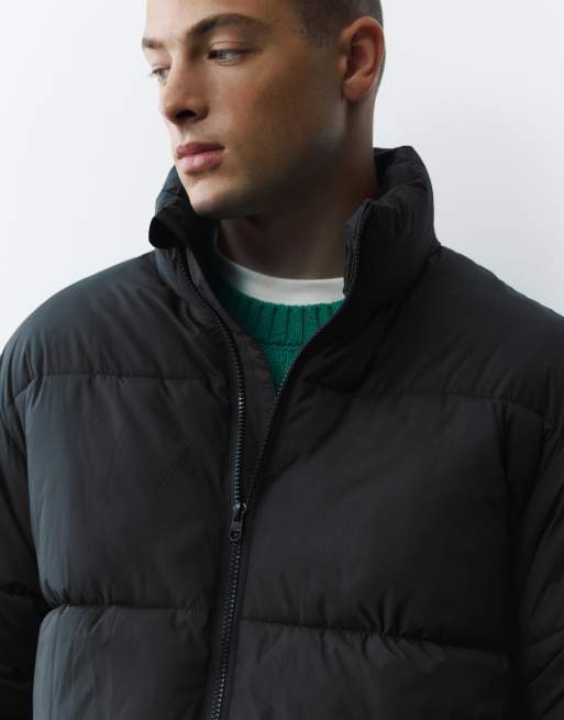 Pull&Bear High neck puffer jacket in black, 3 of 7