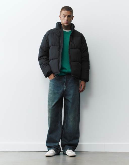Pull&Bear High neck puffer jacket in black, 4 of 7