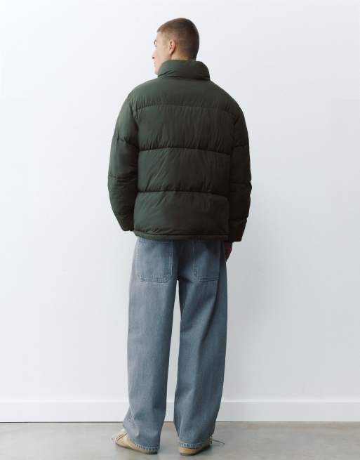 Pull&Bear High neck puffer jacket in green, 2 of 7