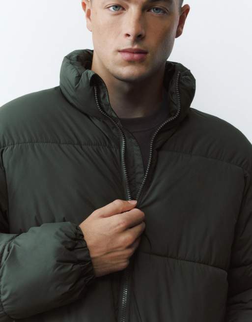 Pull&Bear High neck puffer jacket in green, 3 of 7
