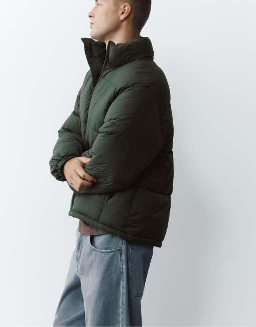 Pull&Bear High neck puffer jacket in green, 5 of 7