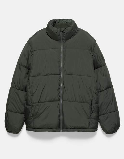 Pull&Bear High neck puffer jacket in green, 6 of 7