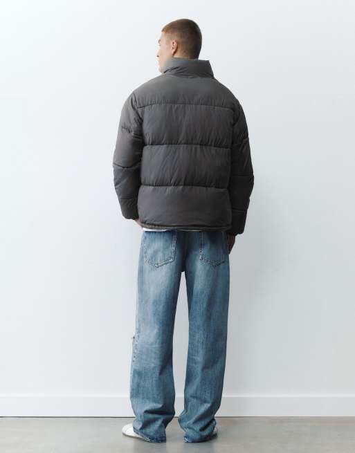 Pull&Bear High neck puffer jacket in grey, 2 of 7