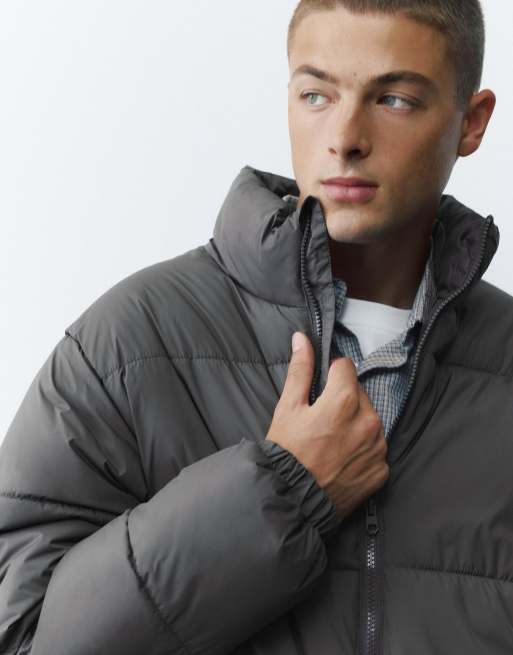 Pull&Bear High neck puffer jacket in grey, 3 of 7