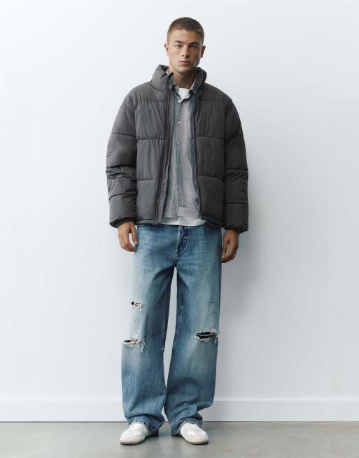Pull&Bear High neck puffer jacket in grey, 4 of 7