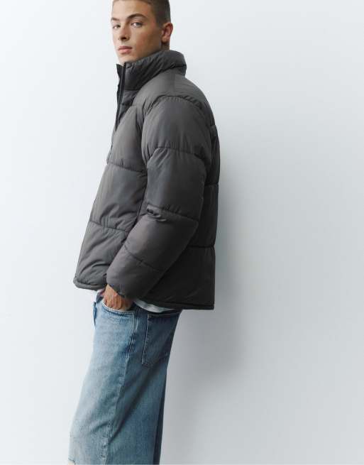 Pull&Bear High neck puffer jacket in grey, 5 of 7