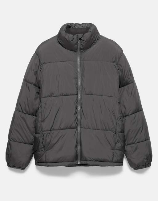 Pull&Bear High neck puffer jacket in grey, 6 of 7
