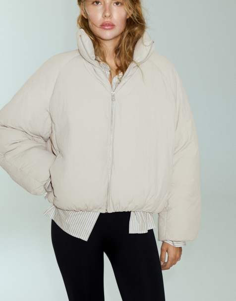 Pull&Bear High neck puffer jacket in ice - view 1
