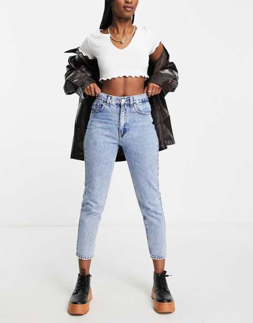 Pull&Bear Elasticated Waist Mom Jean In Medium Blue, 42% OFF