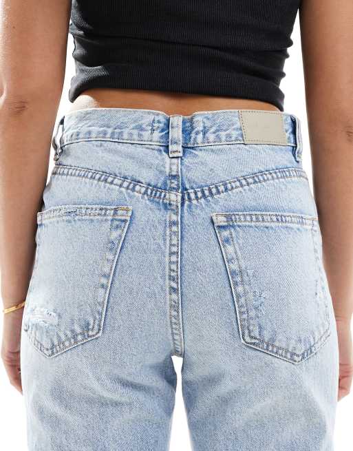 Pull&Bear high rise ripped mom jeans in blue ASOS